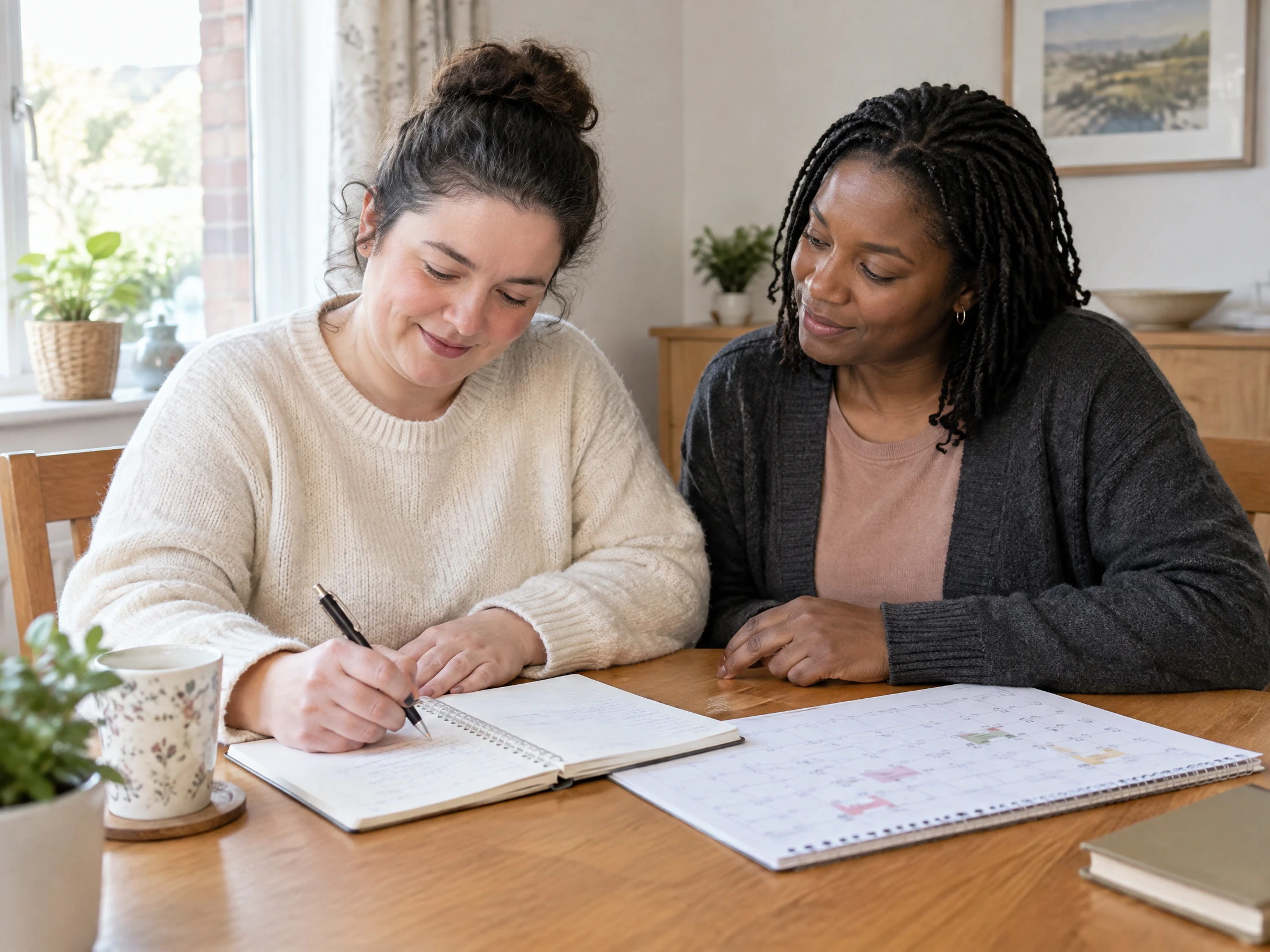 A person planning practical goals in a comfortable home